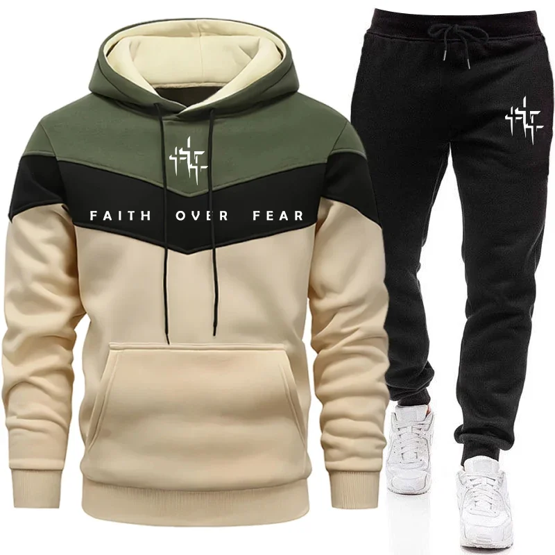 Winter Clothing Fashion - Faith Over Fear 남성용 트랙수트 후드