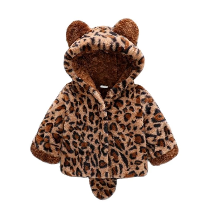 Winter Clothing For Baby Girl - 레오파드 프린트 따뜻한 후드 자켓 및