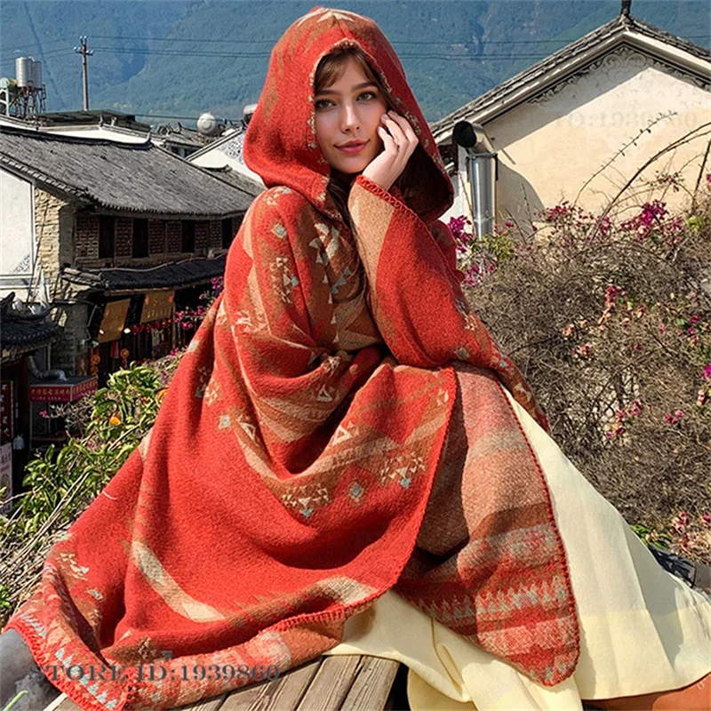 Winter Clothing Essentials - 후드형 보온 스카프 숄 케이프 신상