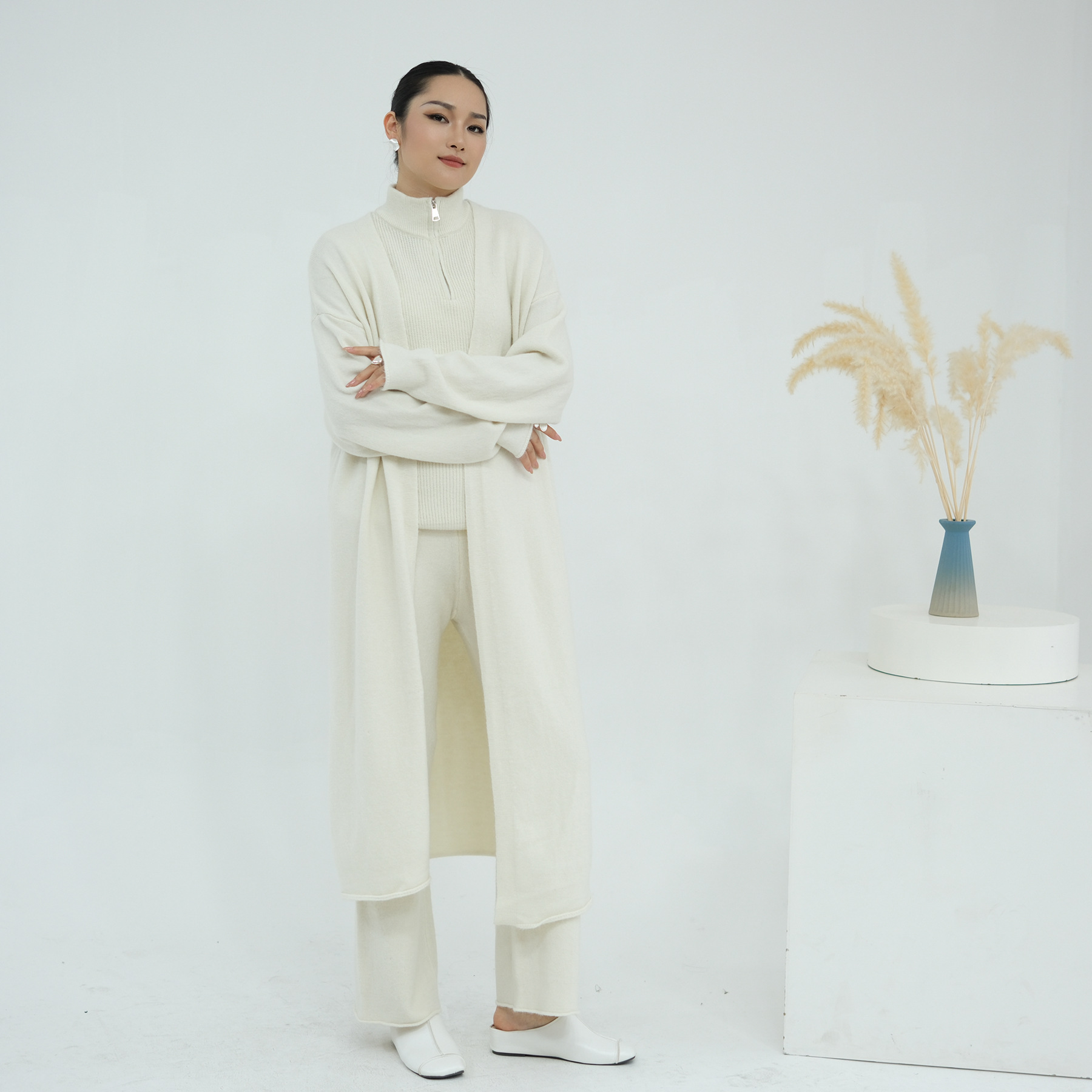 Winter Clothing Dubai - 3PCS 여성 무슬림 스웨터 세트 상의