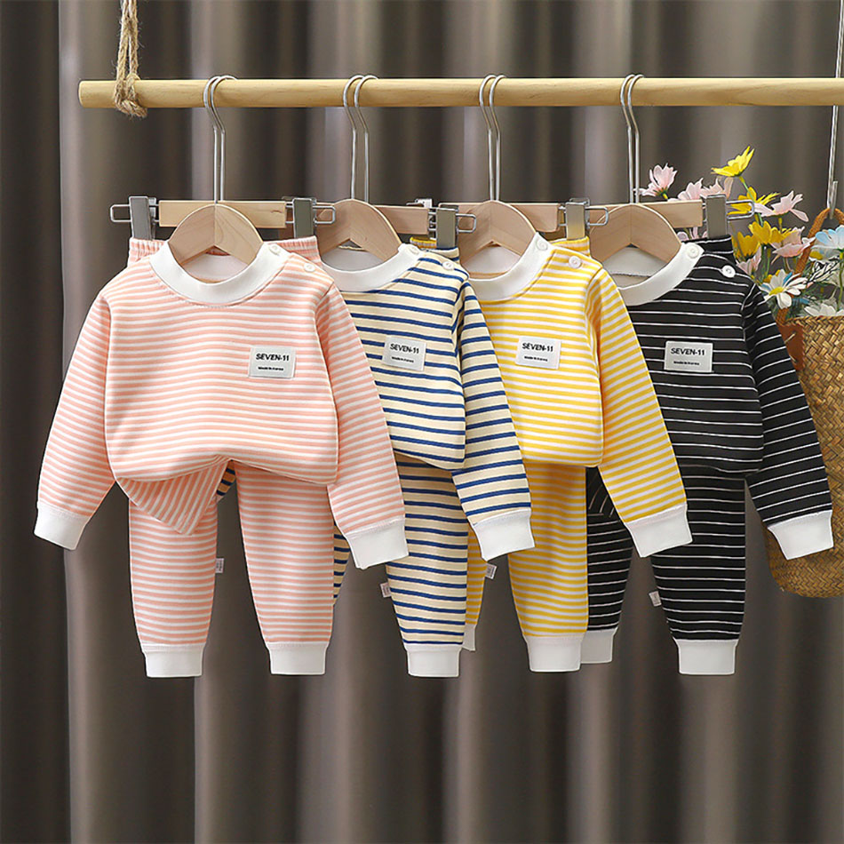 플리스 안감 아기 의류 세트 따뜻한 줄무늬 속옷 잠옷  - Winter Clothing For Baby Girl 리뷰 및 가격