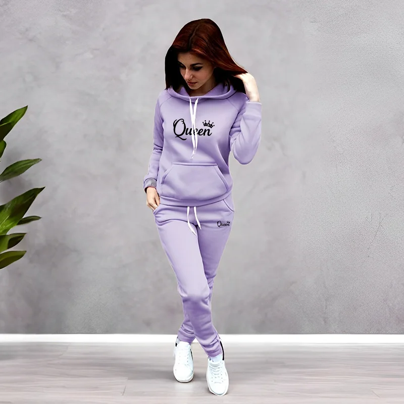 여성 트랙수트 퀸 레터 프린팅 후드 스웨트셔츠 세트 고 - Winter Clothing Fashion 리뷰 및 가격