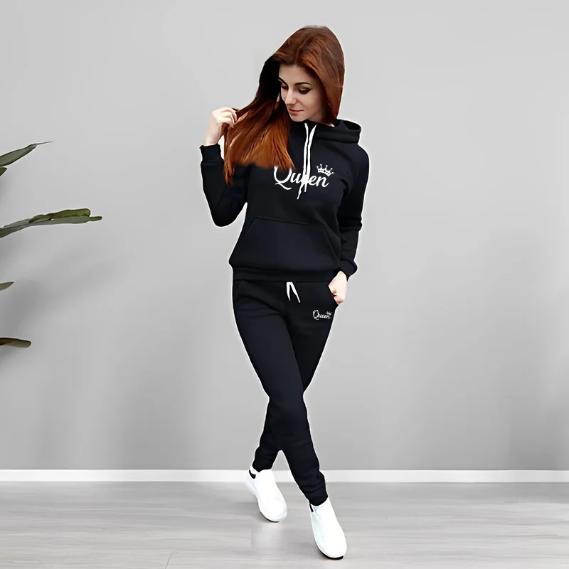 여성 트랙수트 퀸 레터 프린팅 후드 스웨트셔츠 세트 고 - Winter Clothing Fashion 리뷰 및 가격