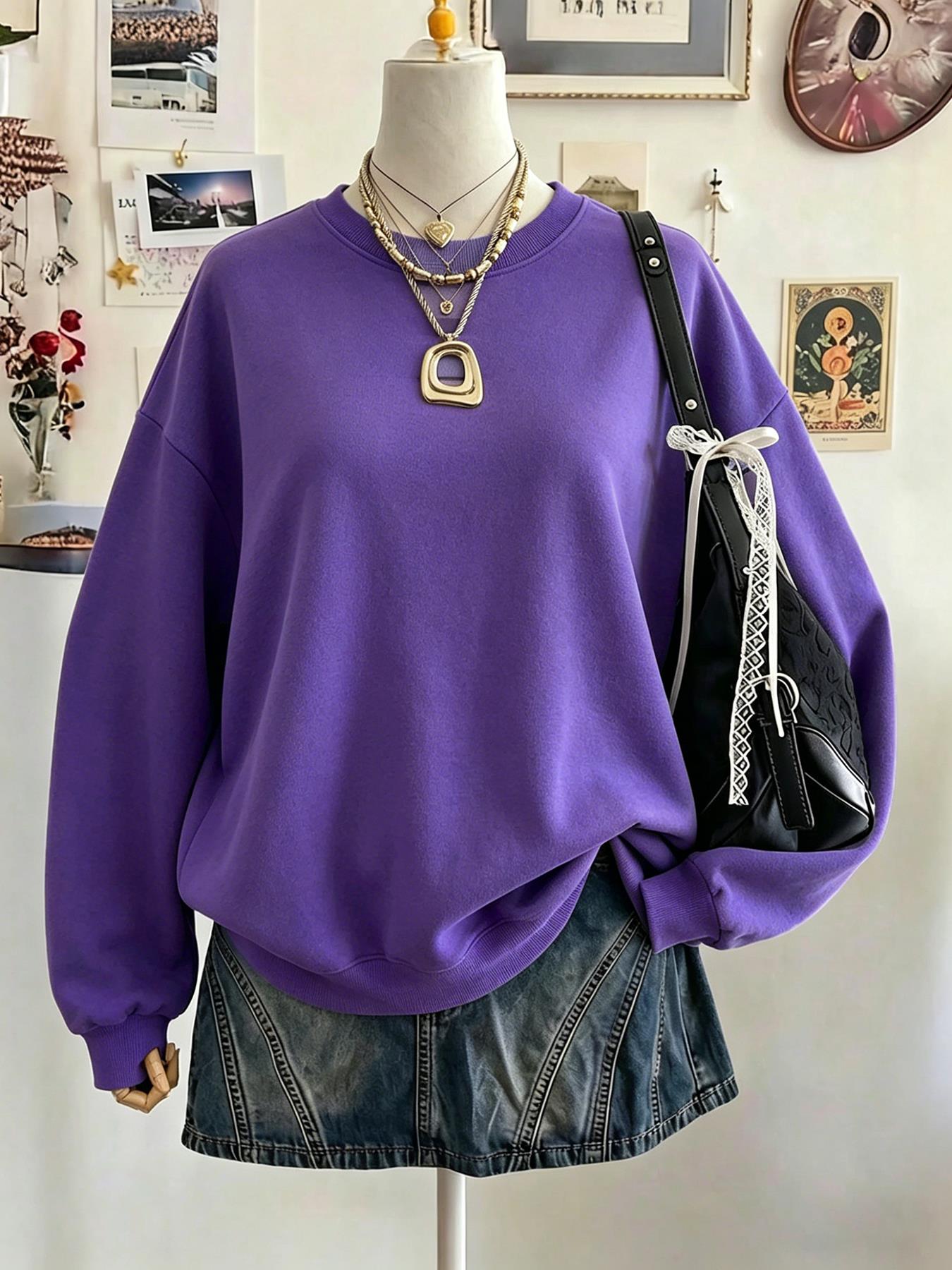 클리어런스 세일 중 여성 캐주얼 라운드 넥 블랙 스웨트 - Winter Clothing On Sale 리뷰 및 가격