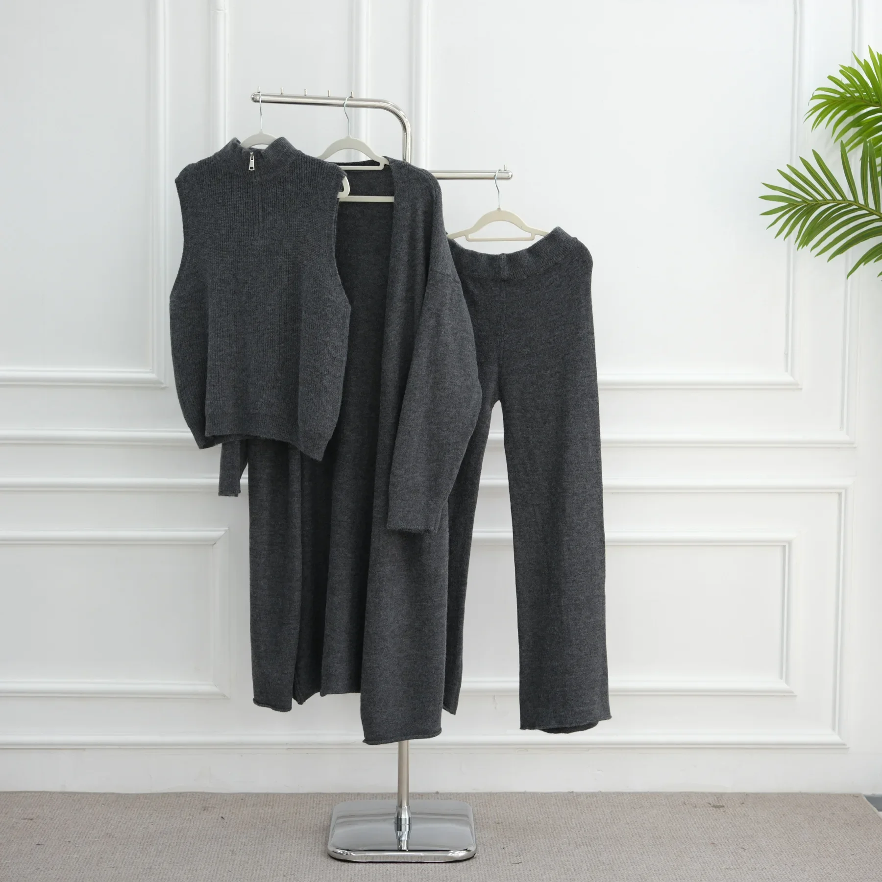 3PCS 여성 무슬림 스웨터 세트 상의 니트 가디건 바 - Winter Clothing Dubai 리뷰 및 가격